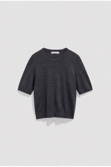 REINE CHARCOAL SHORT SLEEVE FINE WOOL SWEATER
