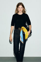 REINE BLACK FINE WOOL SHORT-SLEEVED SWEATER