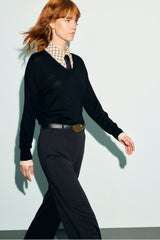 RACHEL BLACK FINE WOOL V-NECK SWEATER
