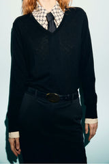 RACHEL BLACK FINE WOOL V-NECK SWEATER