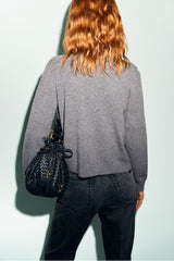 RELY GREY DIAMOND-PATTERNED WOOL CARDIGAN