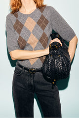 REMA GREY SHORT-SLEEVED DIAMOND-PATTERNED SWEATER