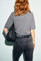 REMA GREY SHORT-SLEEVED DIAMOND-PATTERNED SWEATER