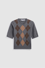 REMA GREY SHORT-SLEEVED DIAMOND-PATTERNED SWEATER