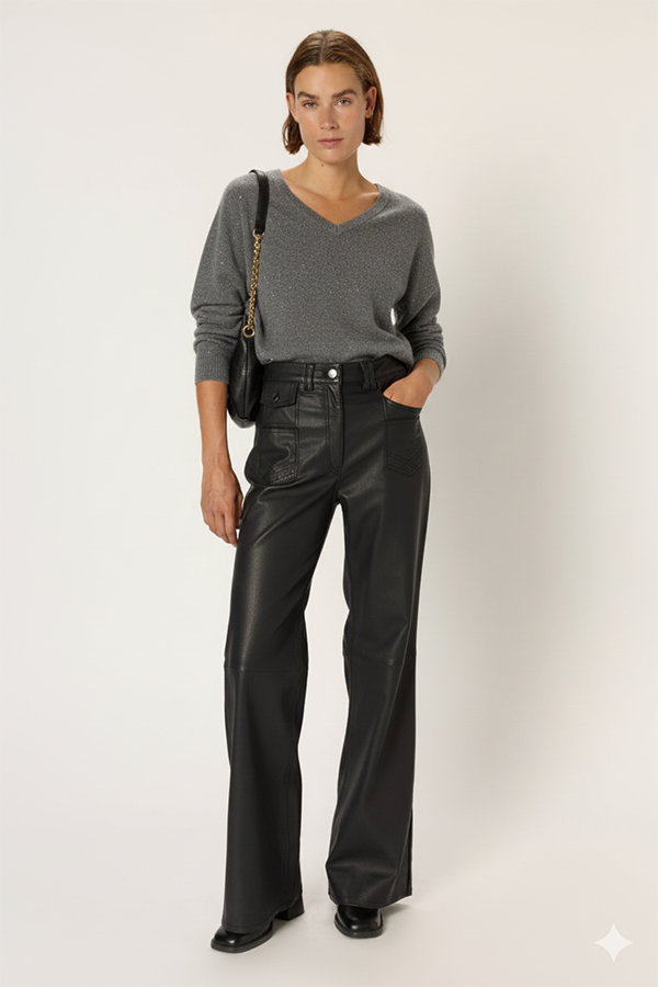 EDWIGE GREY V-NECK WOOL RHINESTONES SWEATER