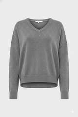 EDWIGE GREY V-NECK WOOL RHINESTONES SWEATER
