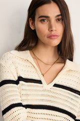 LEONTINE STRIPED CROCHET POLO SHIRT