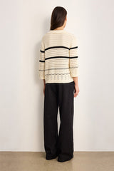 LEONTINE STRIPED CROCHET POLO SHIRT