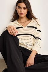 LEONTINE STRIPED CROCHET POLO SHIRT