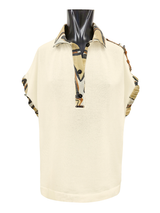 BEIGE SHORT-SLEEVE PRINTED COLLAR TOP