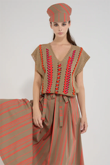 BEIGE OPEN WEAVE MULTICOLOR KNIT VEST