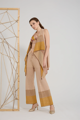 COLOR BLOCK WIDE LEG KNIT TROUSERS
