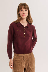 RIVAGE REDWINE GOLD-BUTTON POLO SWEATER