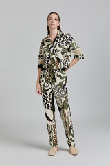 KAKI ABSTRACT PRINT RELAXED TROUSERS