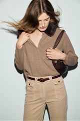 RILA SAND REMOVABLE COLLAR WOOL CARDIGAN