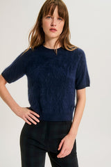 RUTA NAVY SHORT-SLEEVED BRUSHED WOOL SWEATER