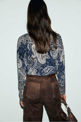 RHEA PRINTED WOOL V-NECK SWEATER