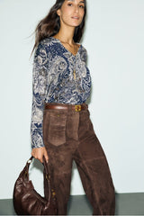 RHEA PRINTED WOOL V-NECK SWEATER