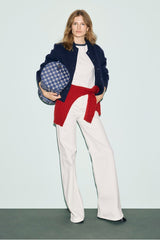 REA NAVY BOMBER-STYLE CARDIGAN