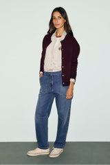 REA REDWINE BOMBER-STYLE CARDIGAN