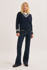 ROSABEL TWO-TONE WOOL V-NECK SWEATER