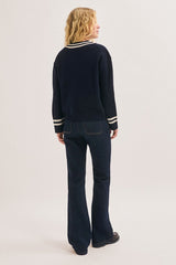 ROSABEL TWO-TONE WOOL V-NECK SWEATER