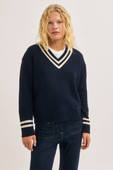 ROSABEL TWO-TONE WOOL V-NECK SWEATER