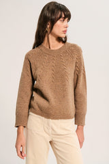 ROSE MARL CABLE-KNIT SWEATER