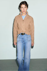 ROXY TAN CABLE WOOLTRUCK NECK SWEATER