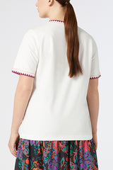 UGUALE WHITE EMBROIDERED TRIM JERSEY T-SHIRT