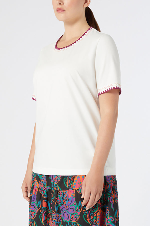 UGUALE WHITE EMBROIDERED TRIM JERSEY T-SHIRT