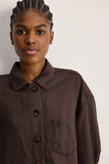 MANELLE TAUPE LYOCELL LINEN FLUID OVERSHIRT