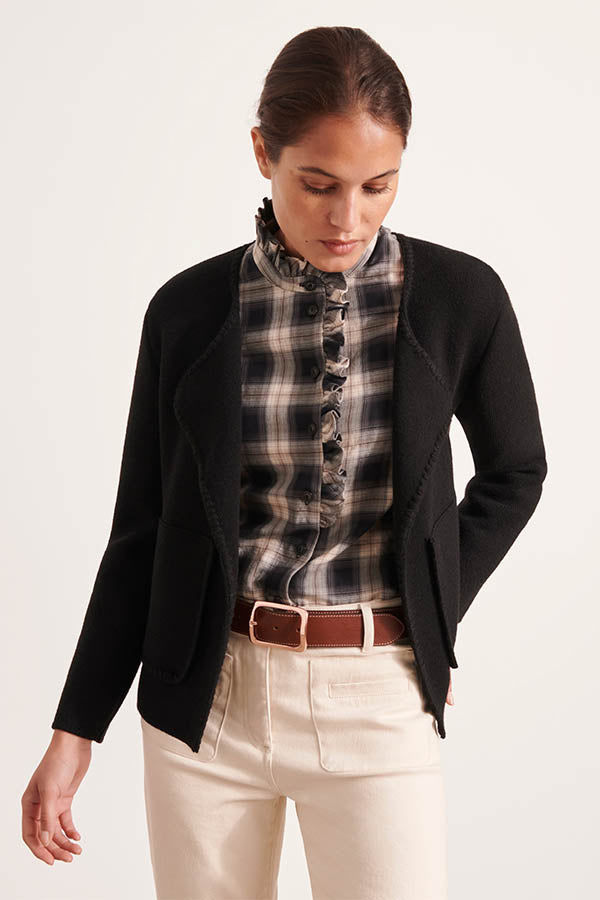 VALEANDRE1927 BLACK MERINO WOOL ALPACA KNITTED JACKET