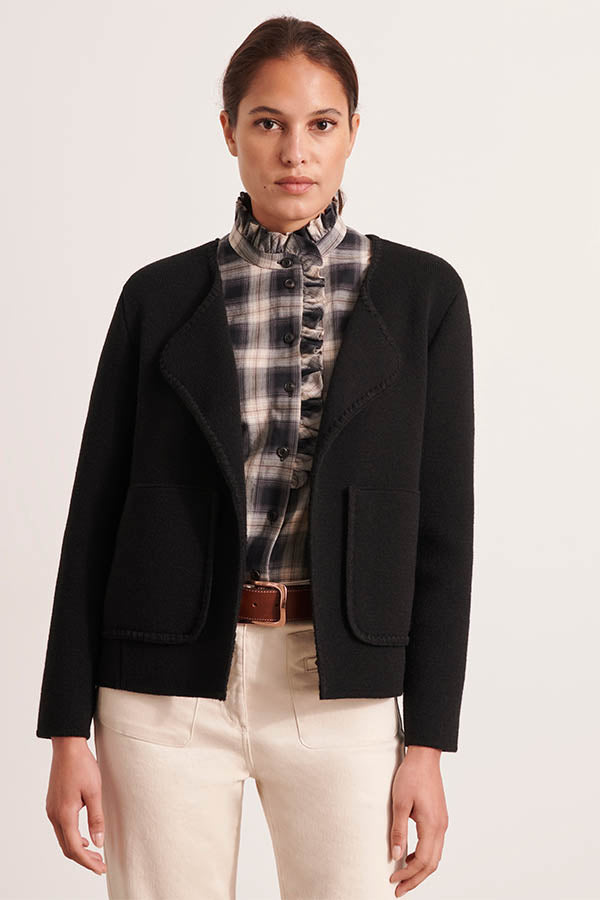 VALEANDRE1927 BLACK MERINO WOOL ALPACA KNITTED JACKET