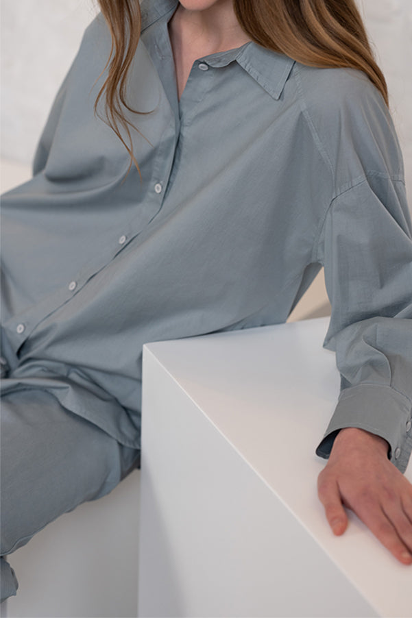 VALERIA BLUE OVERSIZED POPELINE SHIRT