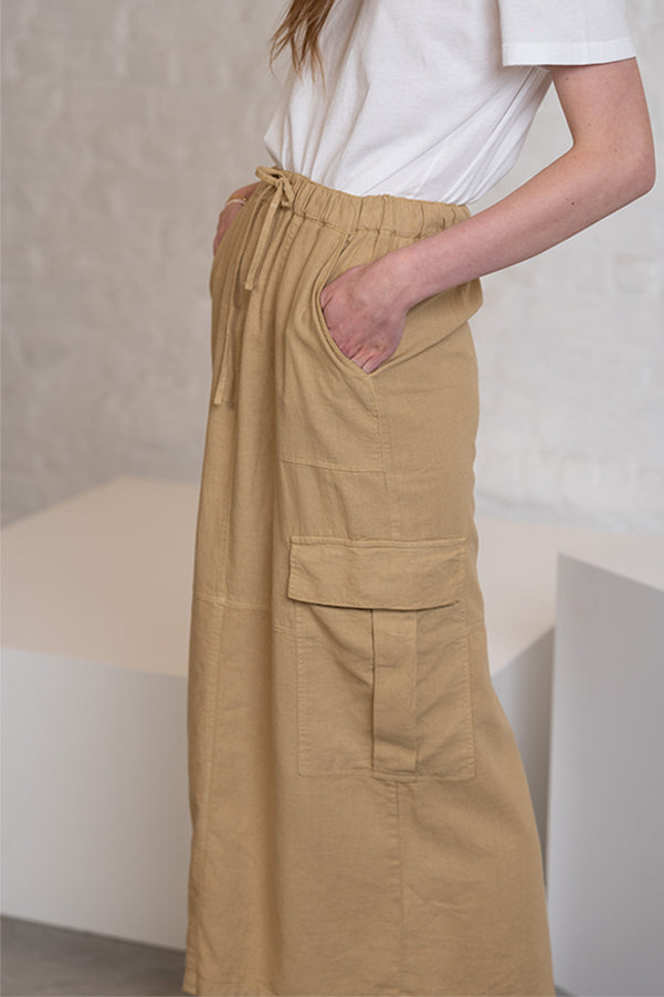 VICKY BEIGE LINEN LONG SKIRT