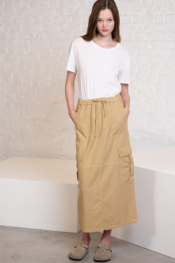 VICKY BEIGE LINEN LONG SKIRT