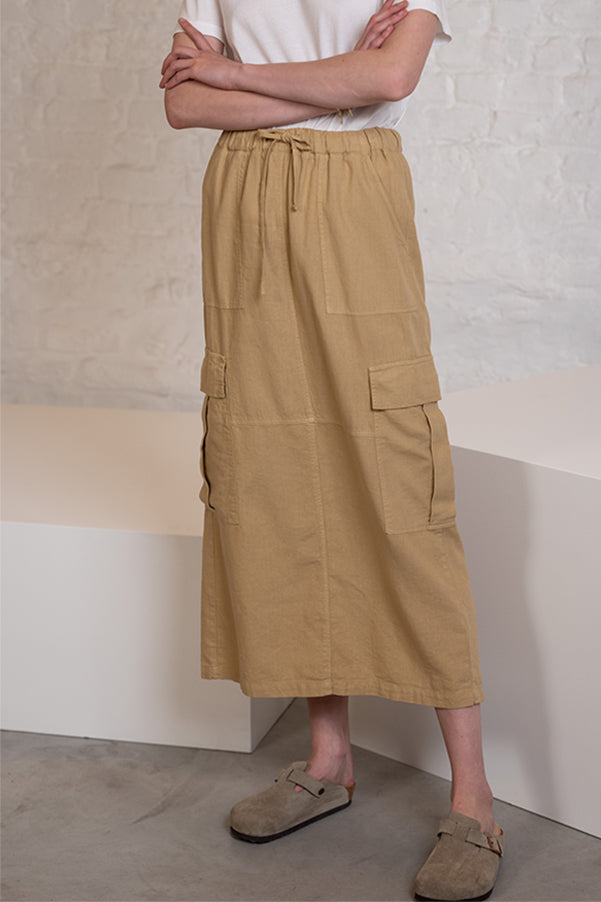 VICKY BEIGE LINEN LONG SKIRT