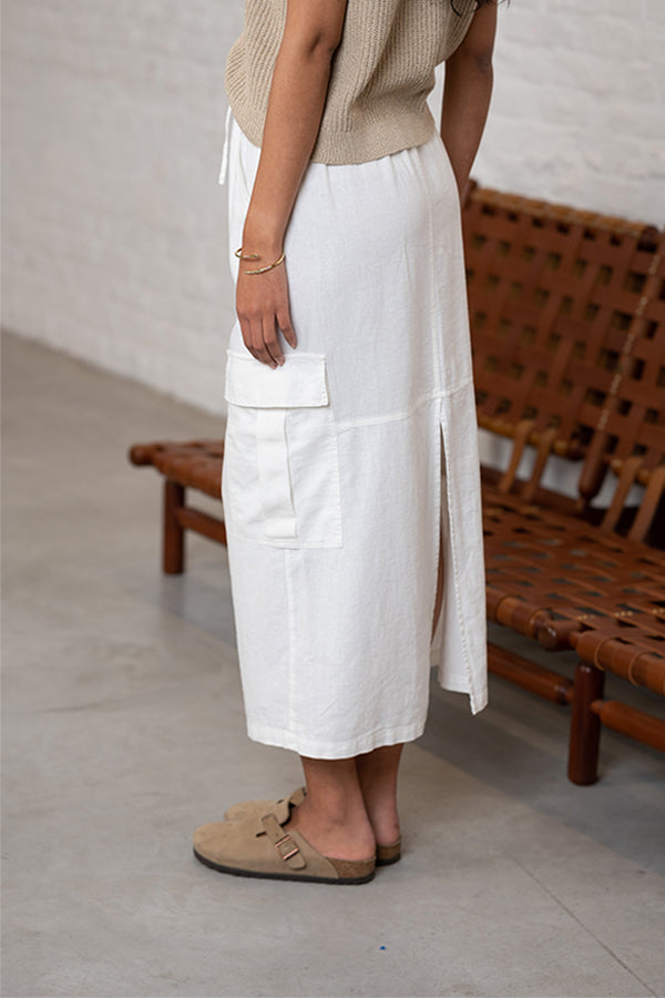 VICKY WHITE LINEN LONG SKIRT