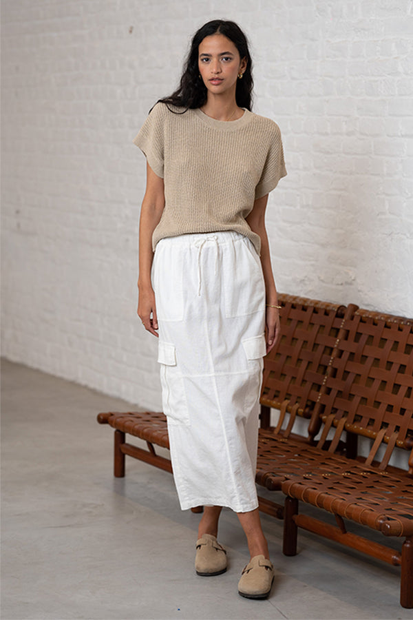 VICKY WHITE LINEN LONG SKIRT