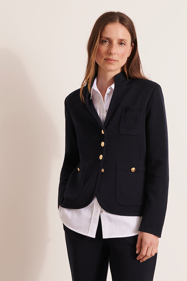 VICTORINE1927-12 BLUE MERINO WOOL MILANO KNITTED JACKET
