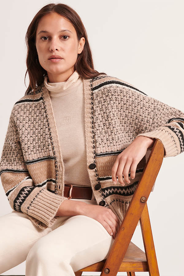 VOLIGE-JACQ STRIPED KNIT BUTTON-FRONT CARDIGAN