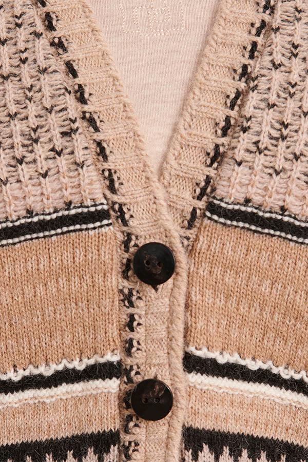 VOLIGE-JACQ STRIPED KNIT BUTTON-FRONT CARDIGAN