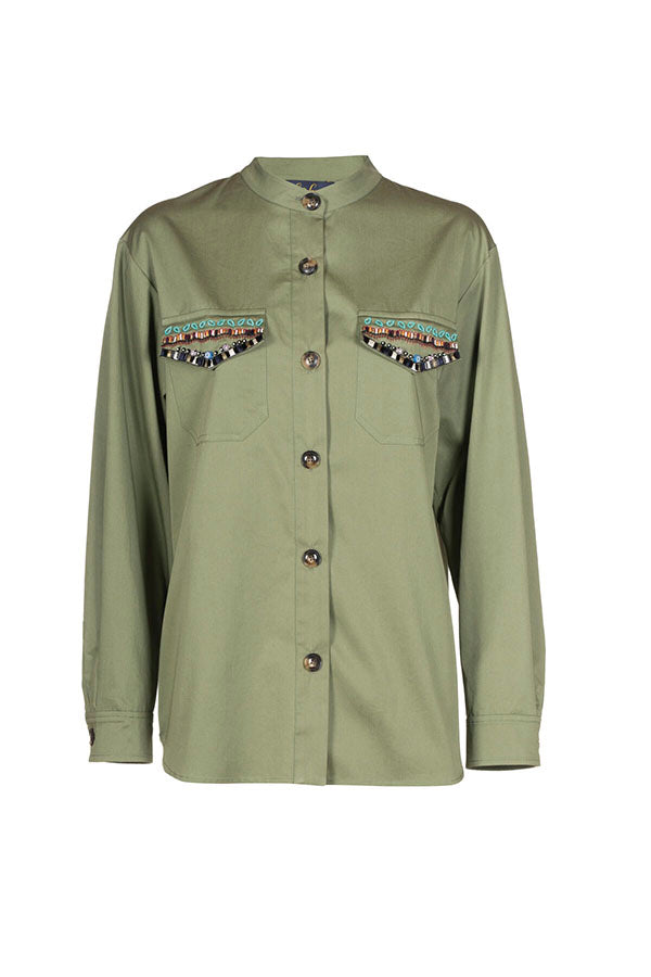 VALLERANO KHAKI BEADED SHIRT JACKET