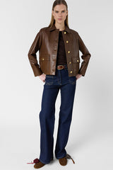 TINAYA GOLDEN BUTTONS STRAIGHT LEATHER JACKET