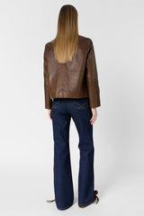 TINAYA GOLDEN BUTTONS STRAIGHT LEATHER JACKET