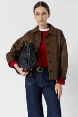 TINAE DISTRESSED LEATHER OVERSHIRT