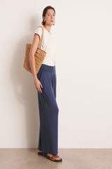 YANG FLOWING NAVY BLUE JERSEY KNIT TROUSERS