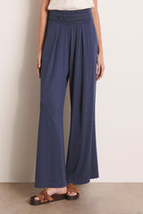 YANG FLOWING NAVY BLUE JERSEY KNIT TROUSERS