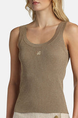 ZAIDA GOLD EMBROIDERED SLEEVELESS KNIT TOP